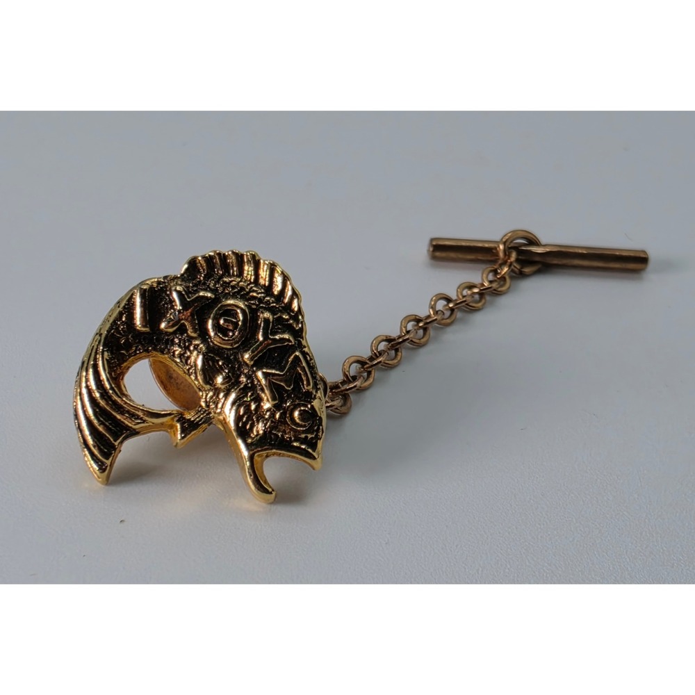 Vintage CMP Gold Tone Ichthus Fish Tie Tack Greek Lettering Religious Pin Chain